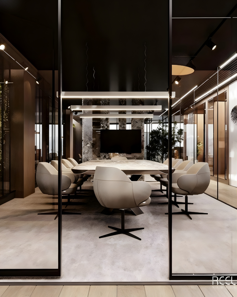 glass partition in office spaces, office spaces designs, commercial interior design, meeting room lounge, meeting room, conference room, boardroom