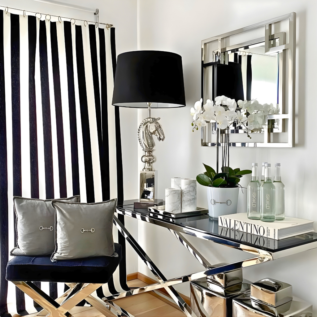 Black Accents Interior Design, Living Room, Monochrome Design, Luxury and Modern Living Room Interior