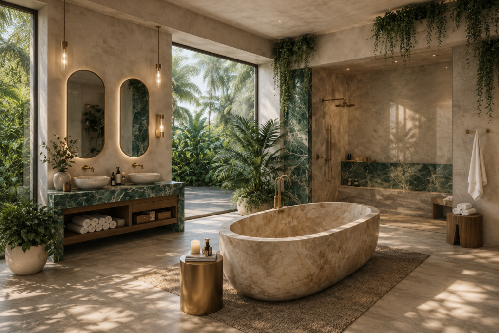 Biophilic Design, Heather Robinson Designs, Interior Design, Modern Luxury Design, Biophilic Bathroom Design, Spa Like Bathroom