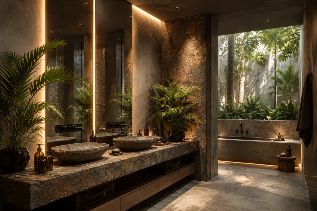 Biophilic Design, Heather Robinson Designs, Interior Design, Modern Luxury Design, Biophilic Bathroom Design, Spa Like Bathroom